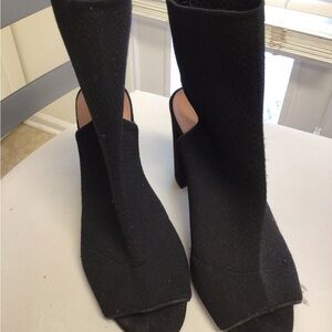 Top Shop Black Stretch Knit Open-Toe Ankle Boots